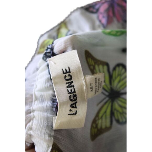 L'Agence Womens Sheer Butterfly Print Off The Shoulder Blouse White Size XS - Picture 4 of 6